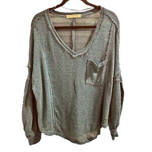 ✌️ 2/$40 ✌️ We The Free Womens Teal Chevron Knit V-Neck Sweater Top Size S